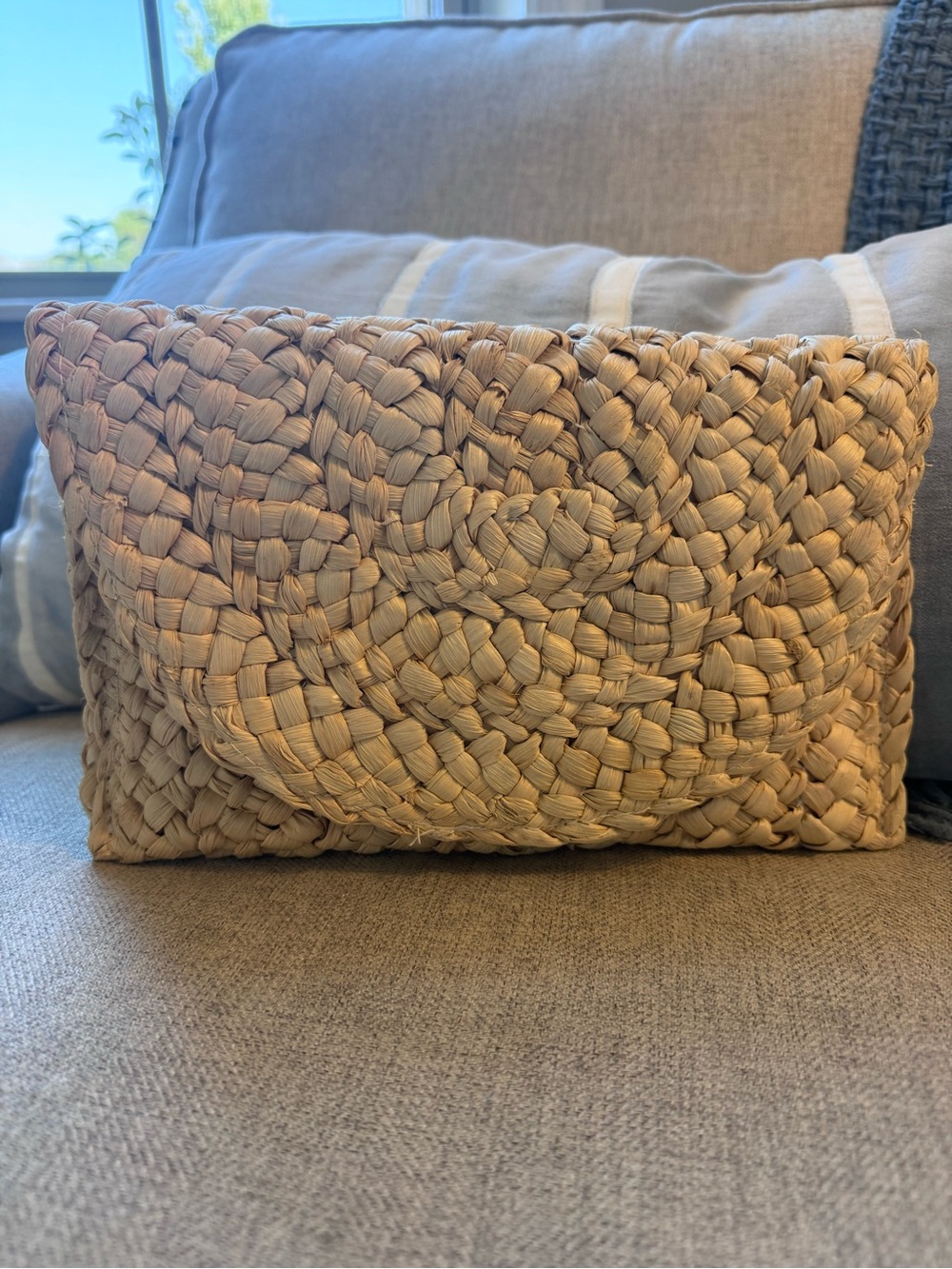 Woven Straw Raffia Envelope Clutch Natural